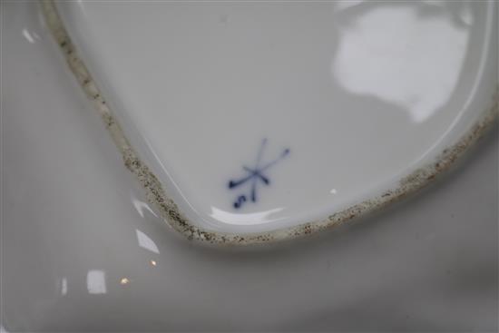 Two 20th century Meissen pugs and a Meissen leaf dish